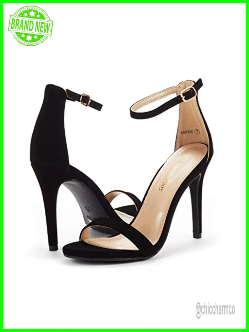 Stiletto Heel Sandals with Detachable Floral Appliqué - Open Toe Ankle Strap